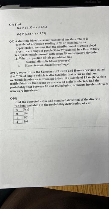 Solved Q7) Find (a) P(−1.33 | Chegg.com