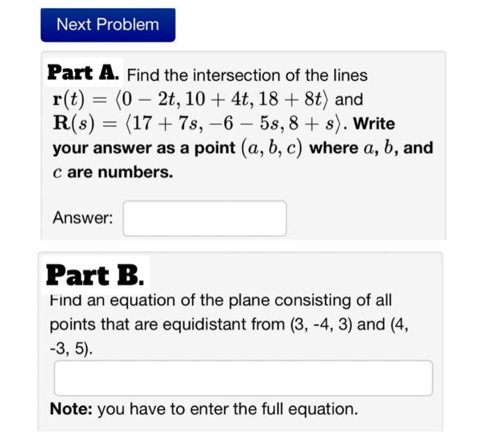 Solved Part A. Find the intersection of the lines | Chegg.com