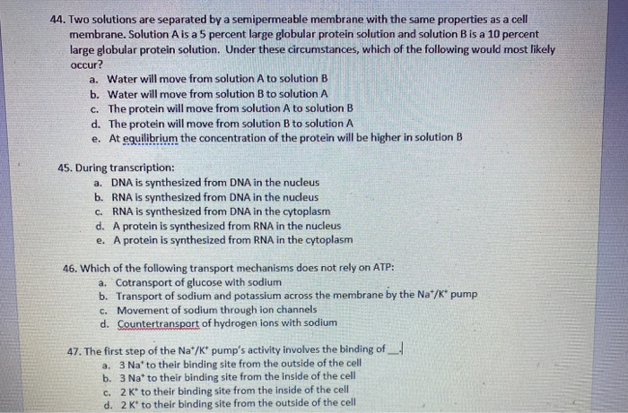 Solved 44 Two Solutions Are Separated By A Semipermeable