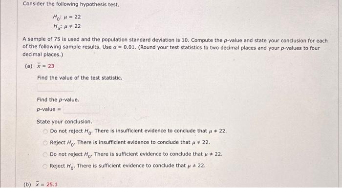 Solved Consider The Following Hypothesis Test. | Chegg.com