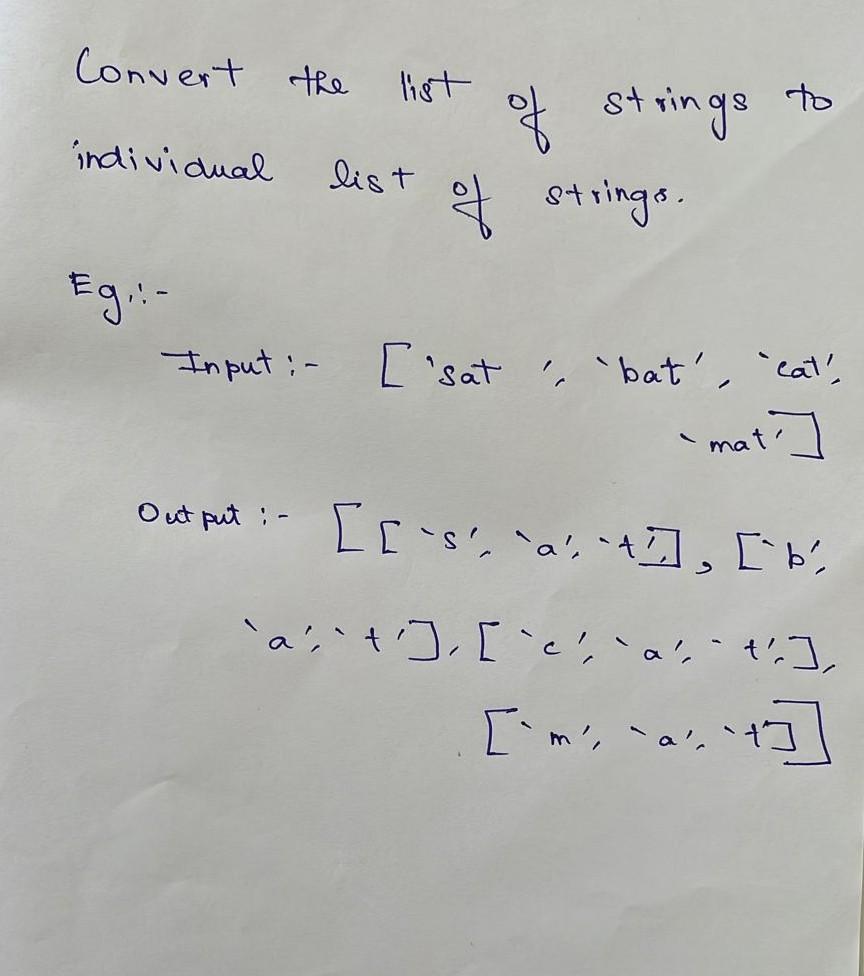 Solved Convert the list of strings to individual list of | Chegg.com