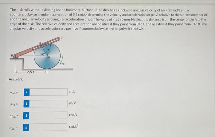 Solved The disk rolls without slipping on the horizontal | Chegg.com