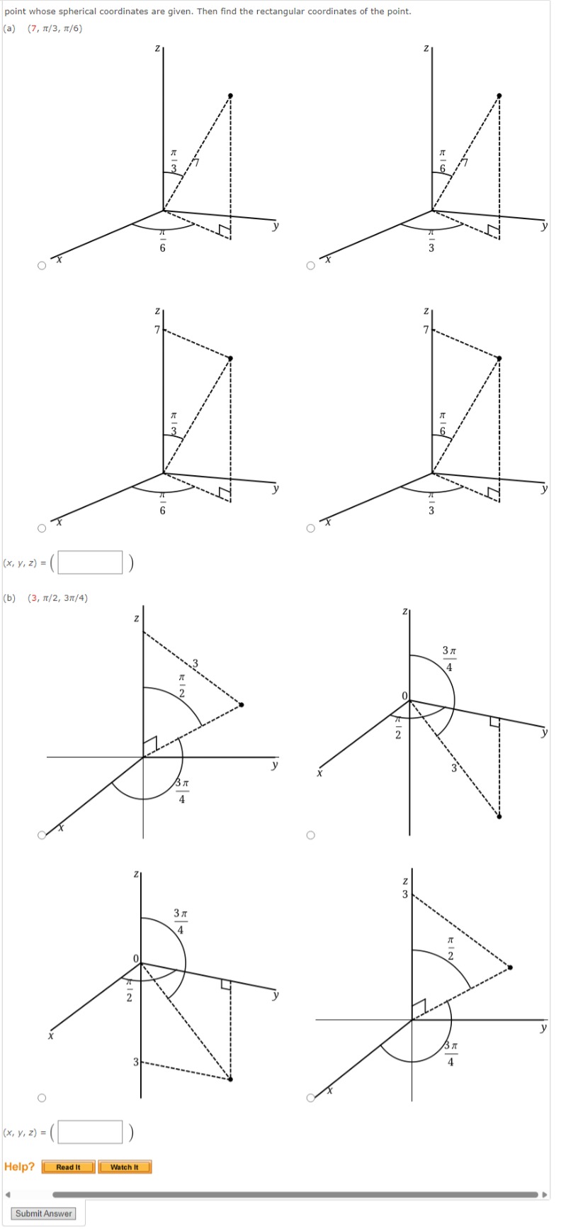 Spherical Coordinates Rectangular Solved point whose spherical coordinates are given. Then | Chegg.com