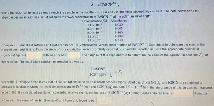 Solved + An experiment is carried out to determine the | Chegg.com