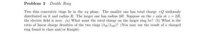 Solved Problem 3 Double Ring Two thin concentric rings lie | Chegg.com