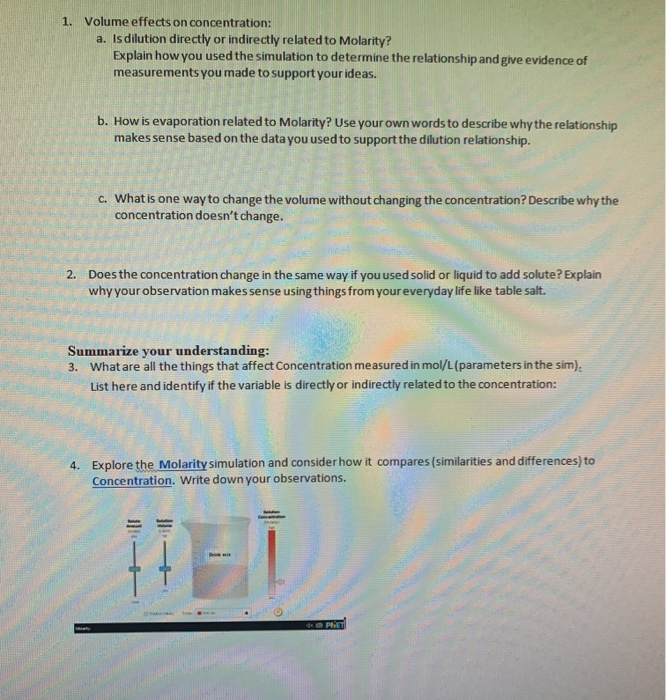 Solved 1. Volume effects on concentration: a. Is dilution | Chegg.com