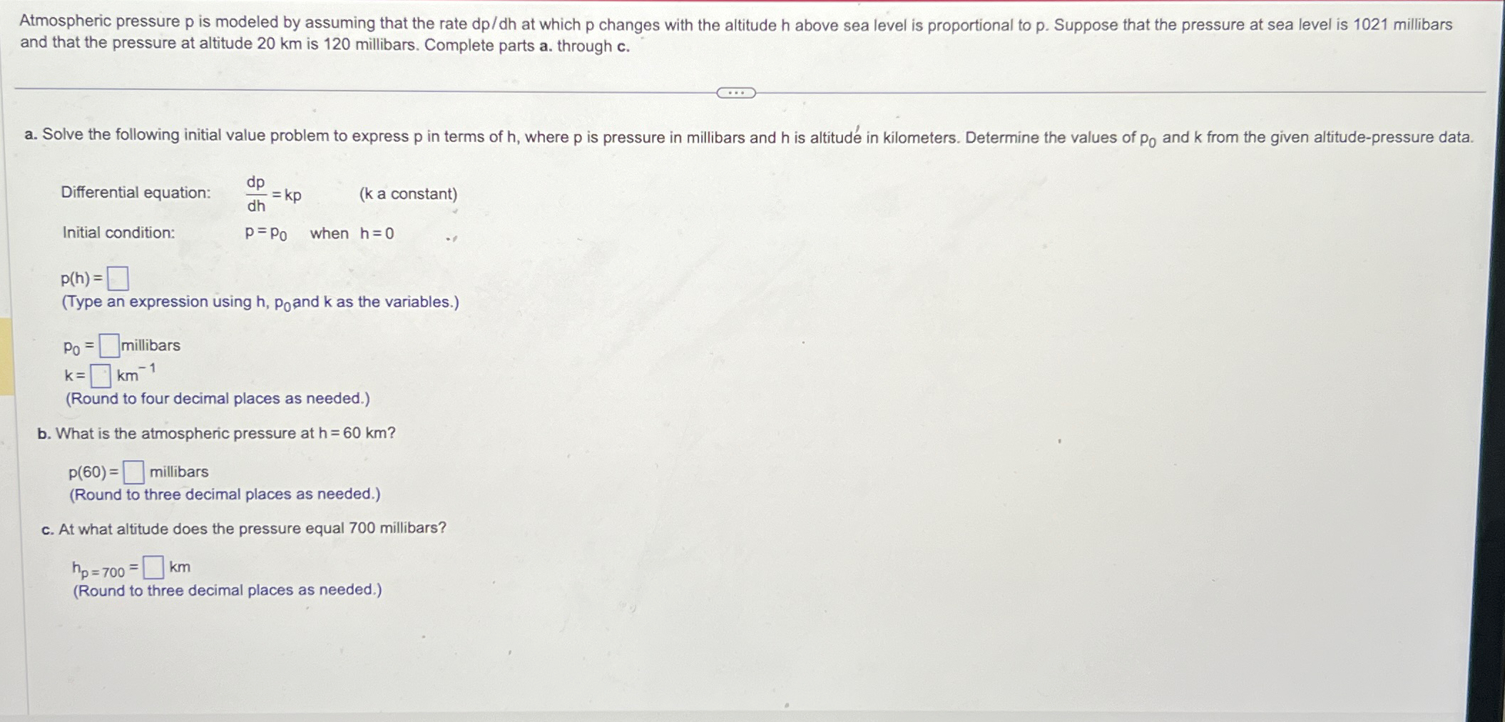 Solved Atmospheric pressure p ﻿is modeled by assuming that | Chegg.com