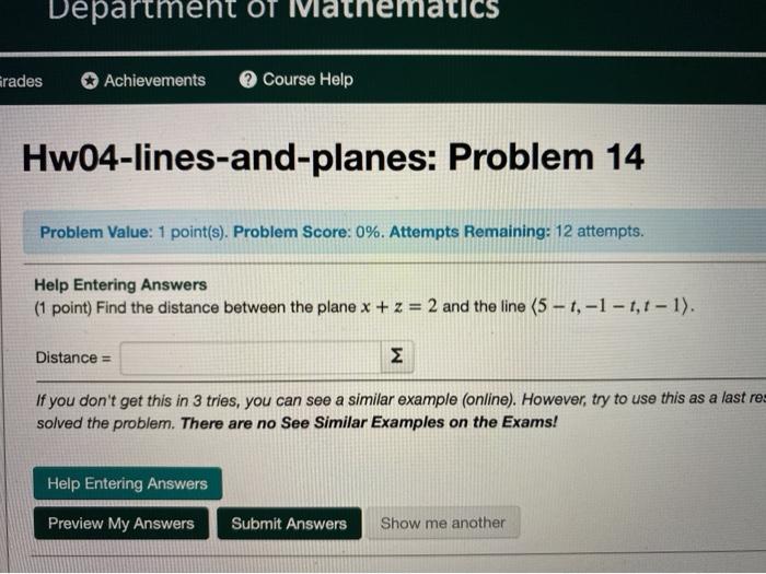 Solved Department of Mathematics rades Achievements Course | Chegg.com