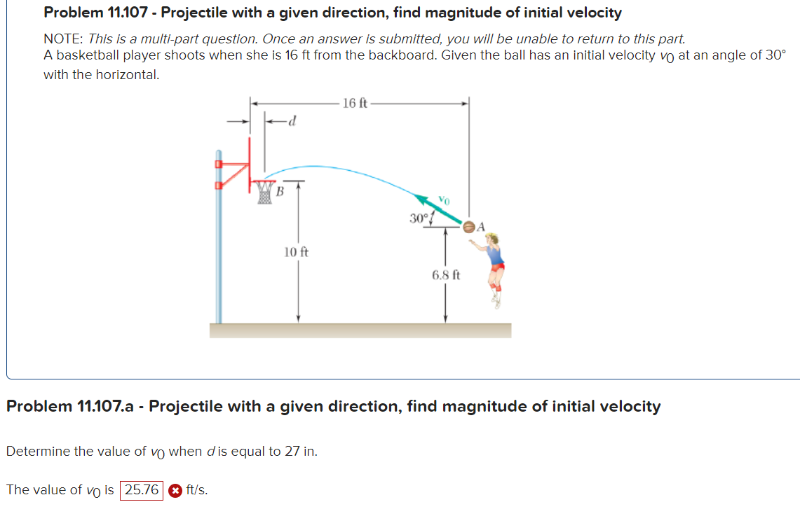 Projectile Math Work Problem Solved Problem 11.107.a - Projectile with a given | Chegg.com