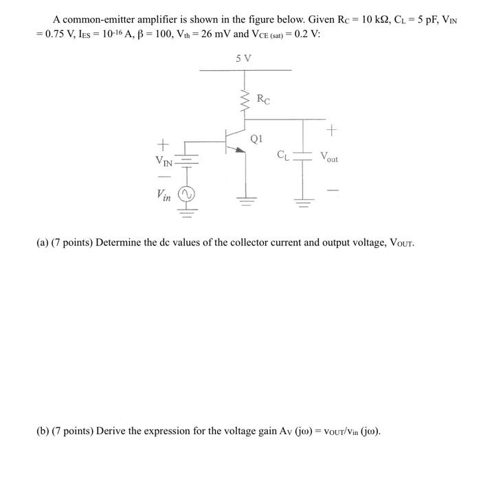 Solved A common-emitter amplifier is shown in the figure | Chegg.com