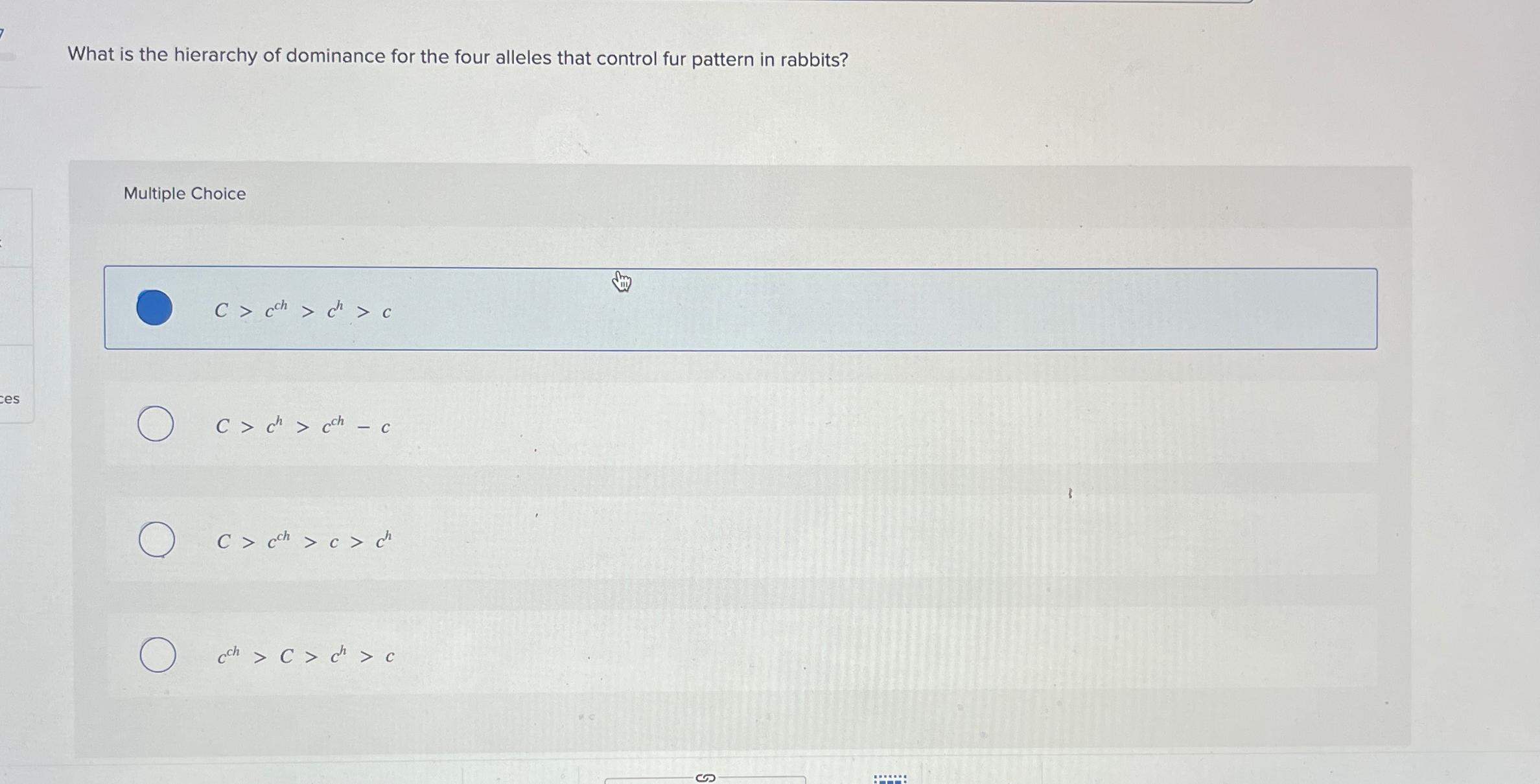 Solved What is the hierarchy of dominance for the four | Chegg.com