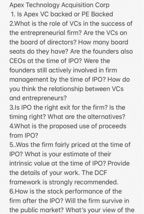 Apex Technology Acquisition Corp 1 Is Apex Vc Bac Chegg Com