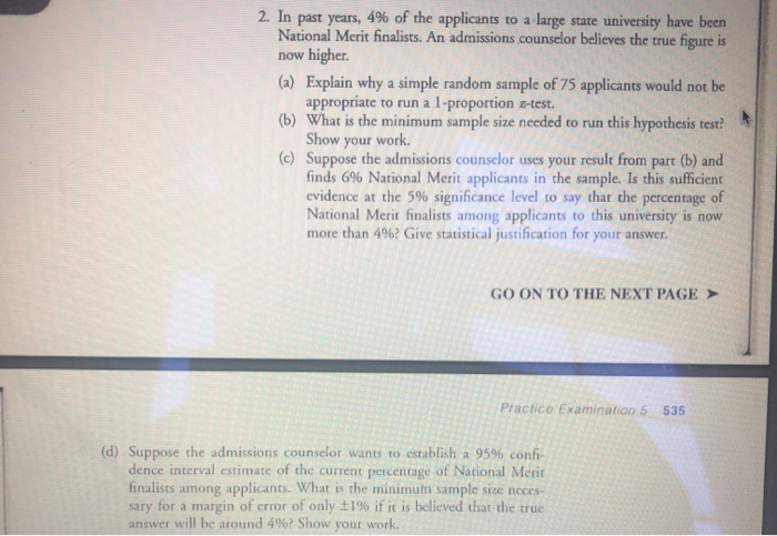 Solved 2. In past years, 4% of the applicants to a large | Chegg.com