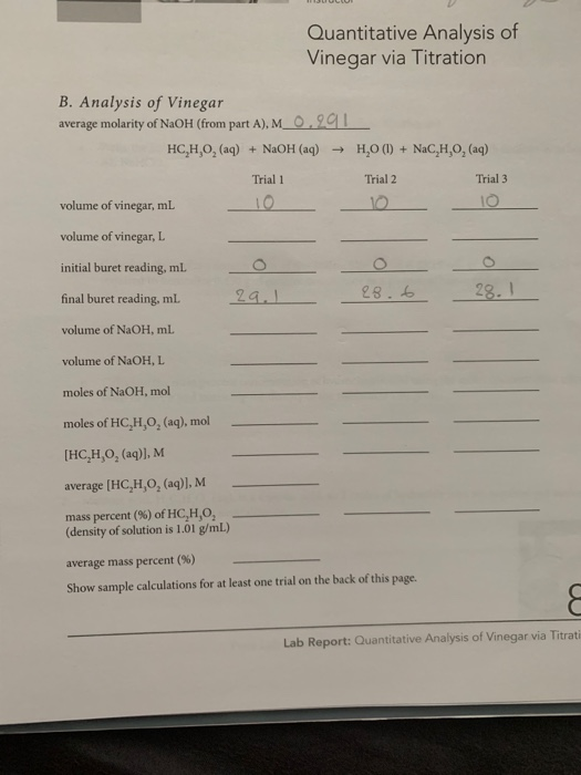 Solved Quantitative Analysis of Vinegar Via TitrationA. | Chegg.com