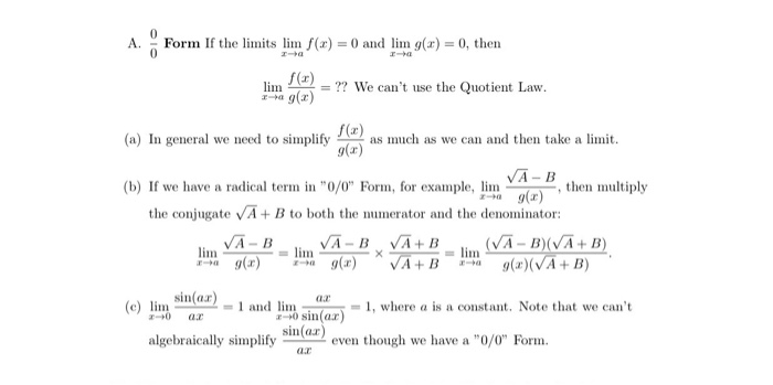 A Form If The Limits Lim F X 0 And Lim G X 0 Chegg Com