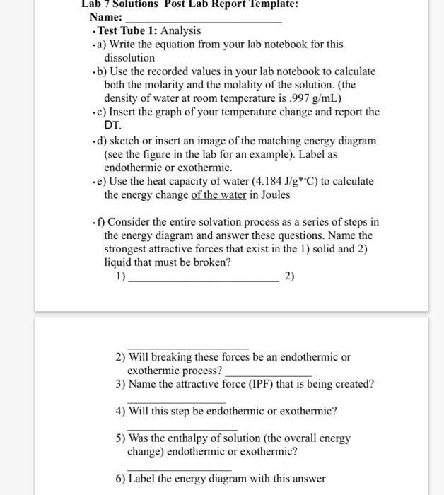 Name: - Test Tube 1: Analysis .a) Write the equation | Chegg.com