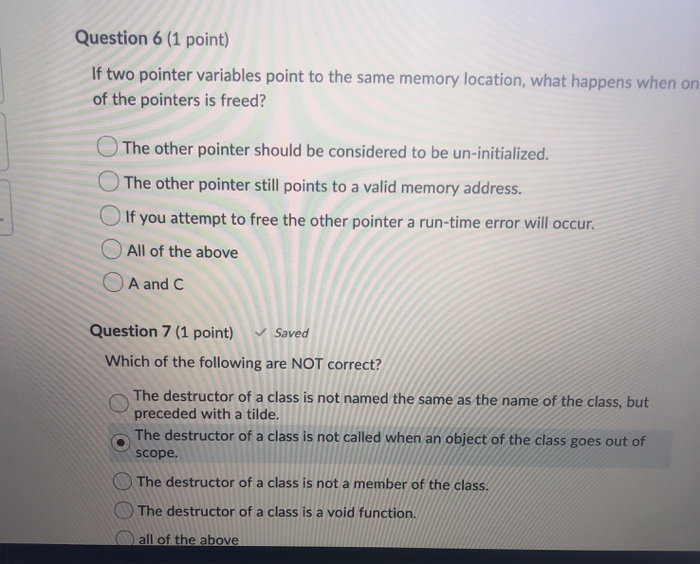 Solved Question 2 (1 point) Saved Assuming that the pointer | Chegg.com