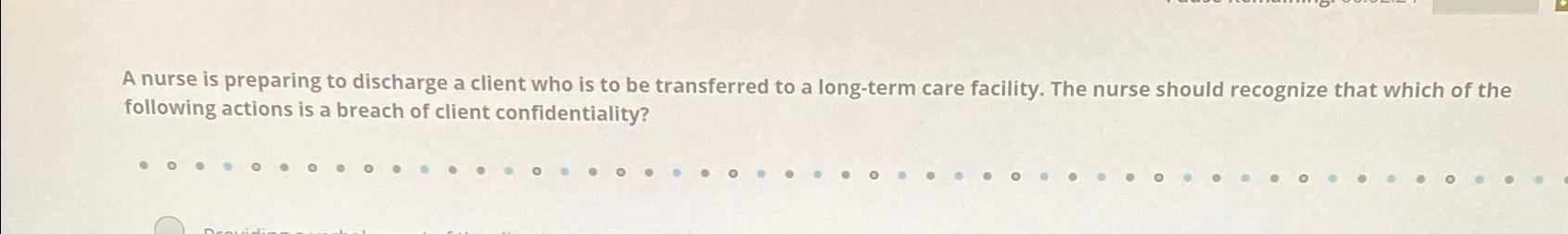 Solved A nurse is preparing to discharge a client who is to | Chegg.com