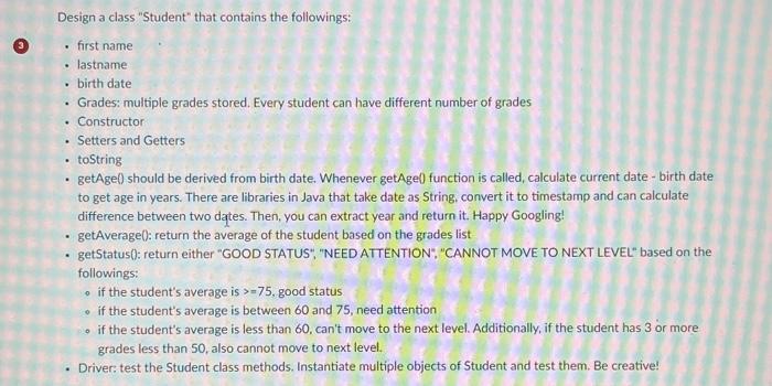 Solved Design a class "Student" that contains the | Chegg.com
