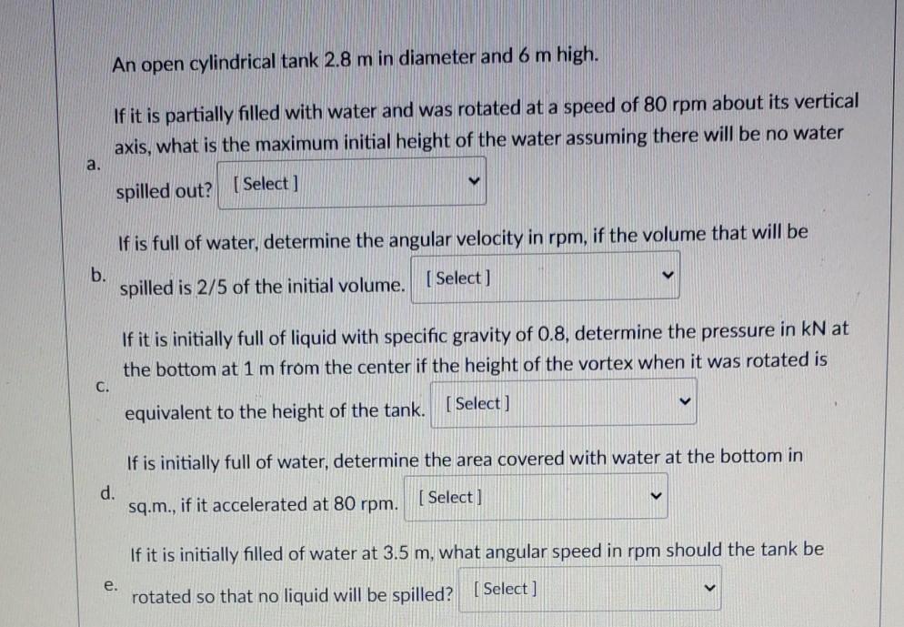 Solved An open cylindrical tank 2.8 m in diameter and 6 m | Chegg.com