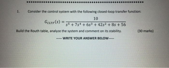 Solved 1. Consider the control system with the following | Chegg.com