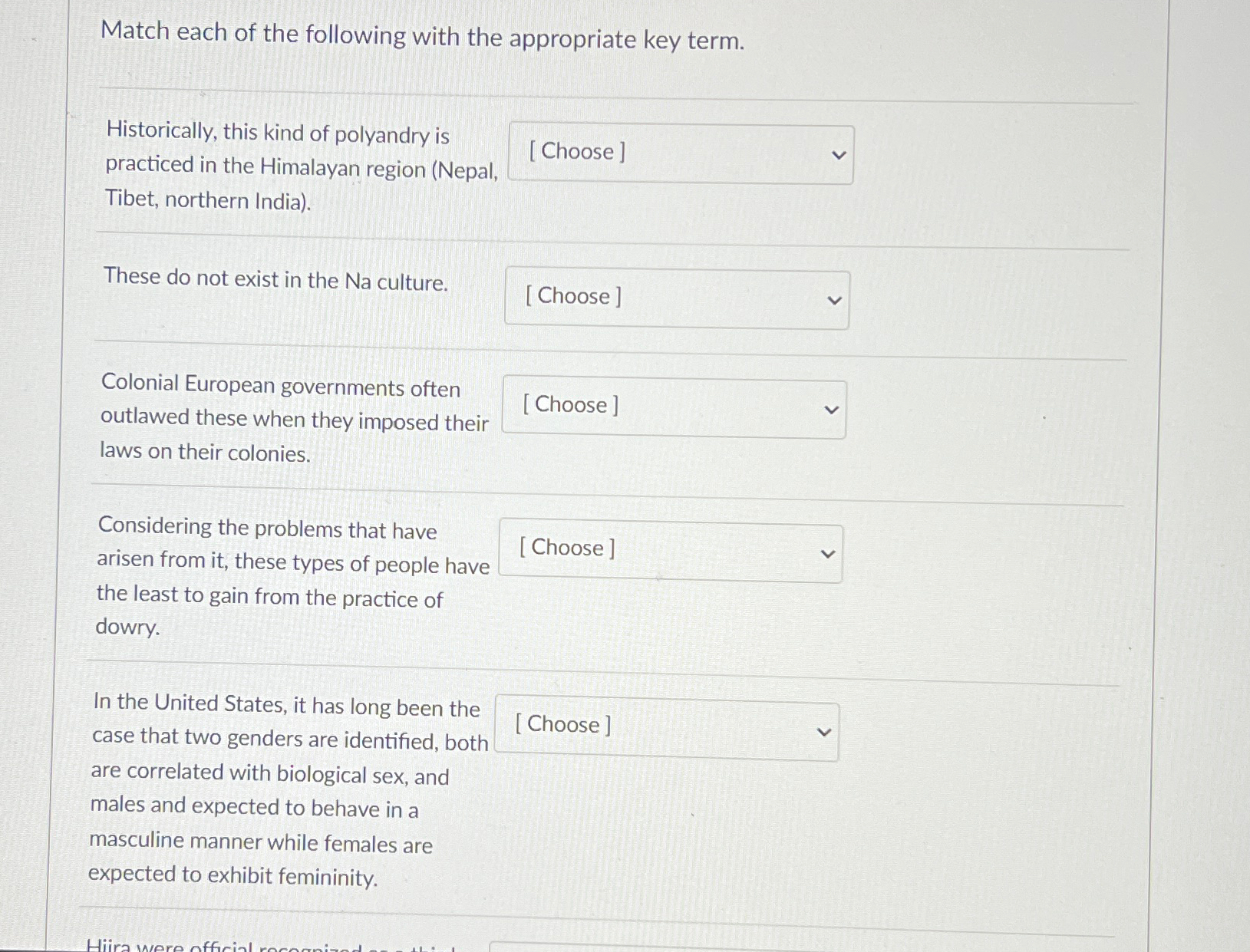 Solved Match each of the following with the appropriate key | Chegg.com