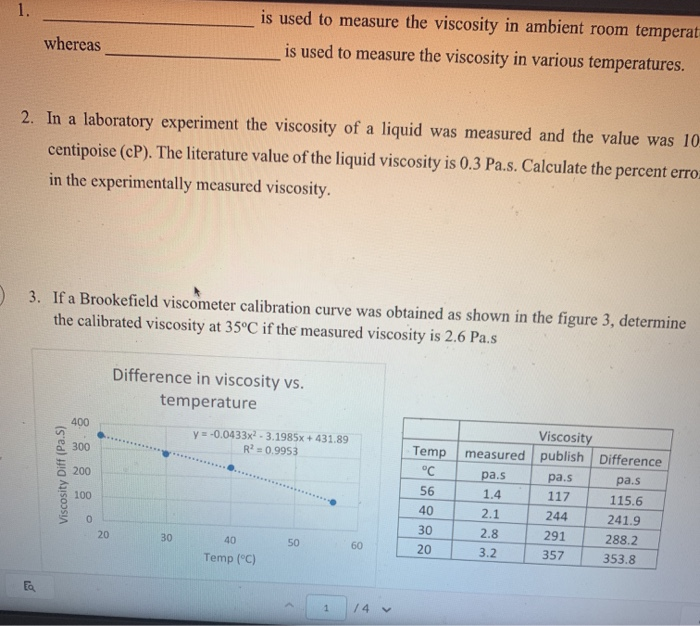 Solved is used to measure the viscosity in ambient room | Chegg.com