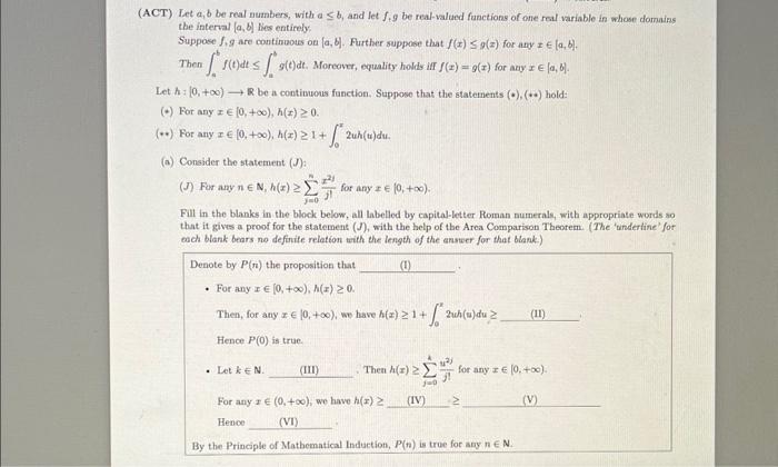 Solved ACT) Let A,b Be Real Numbers, With A≤b, And Let F,g | Chegg.com