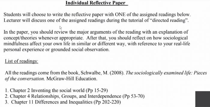Individual Reflective Paper Students will choose to | Chegg.com