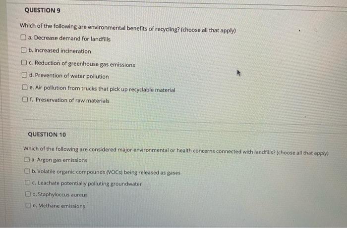 Solved QUESTION 9 Which of the following are environmental | Chegg.com