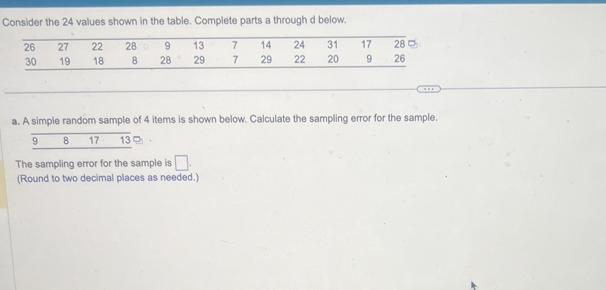 Solved Consider the 24 ﻿values shown in the table. Complete | Chegg.com