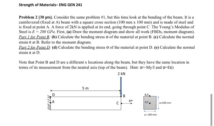 Solved Strength of Materials-ENG GEN 241 Problem 1 [30 pts). | Chegg.com