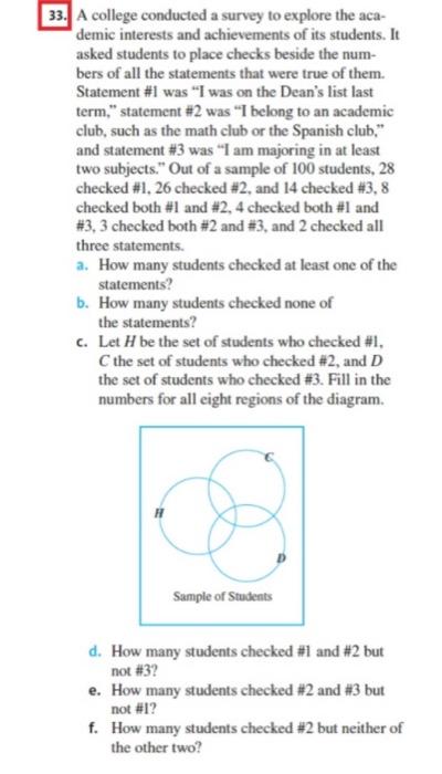 Solved 33. A college conducted a survey to explore the | Chegg.com
