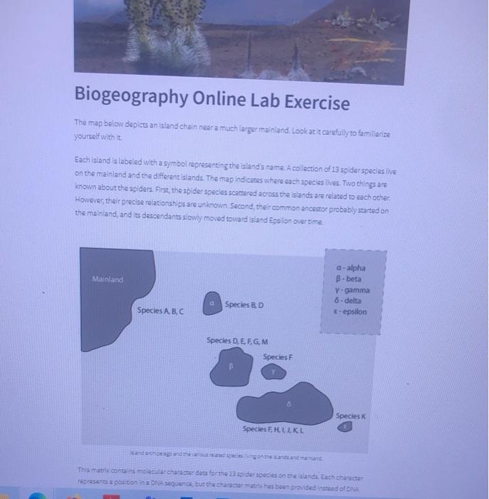 Solved Biogeography Online Lab Exercise The map below