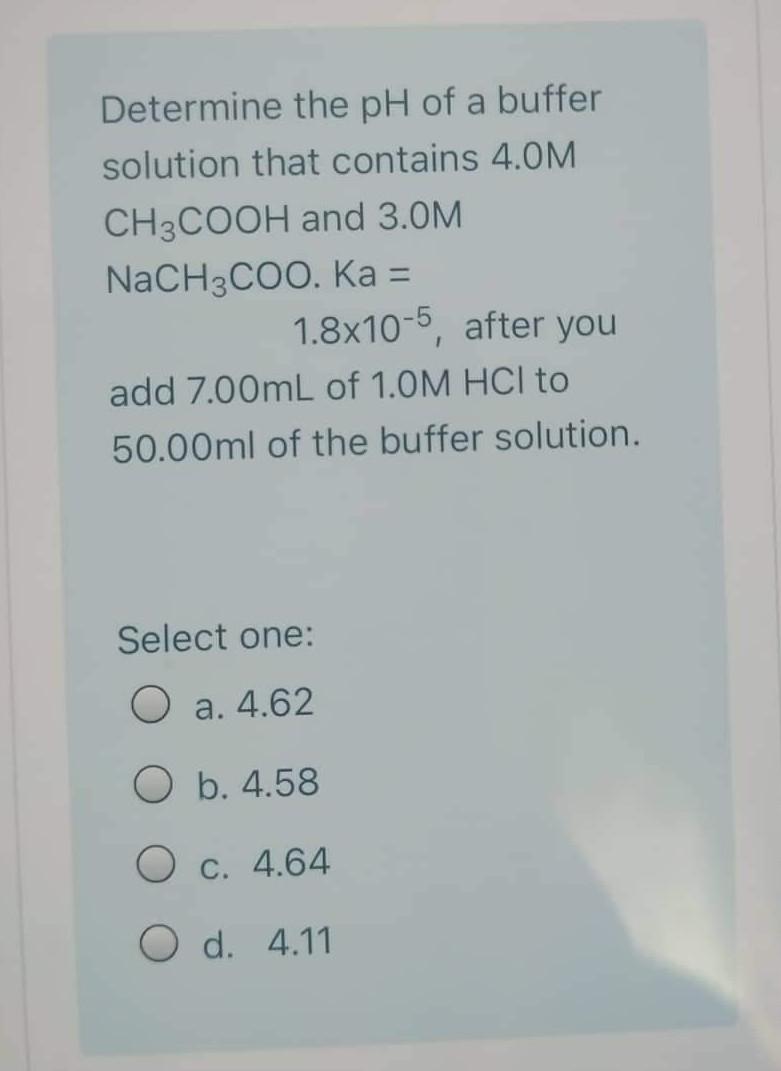 Solved Determine the pH of a buffer solution that contains | Chegg.com