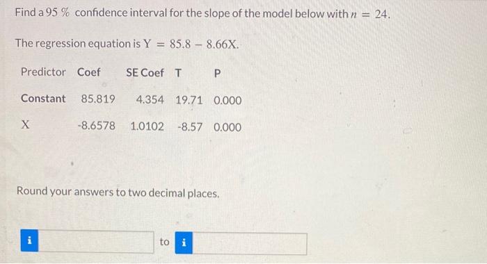 Solved Find a 95% confidence interval for the slope of the | Chegg.com
