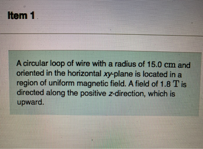 Solved Item 1 A circular loop of wire with a radius of 15.0 | Chegg.com