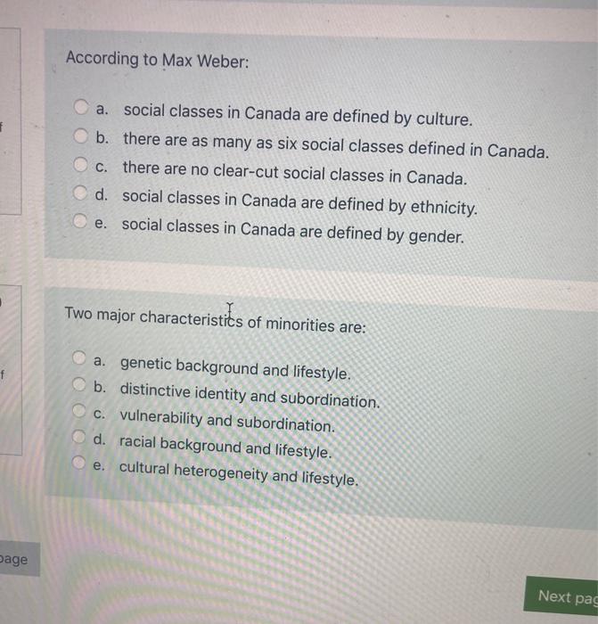 Solved According to Max er a. social classes in Canada