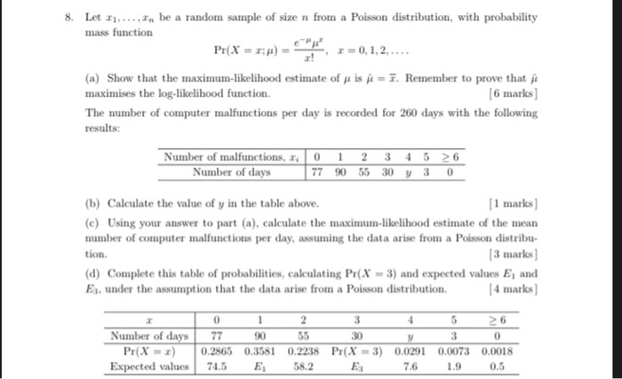 Solved 8 Let 11 4 Be A Random Sample Of Size N From Chegg Com