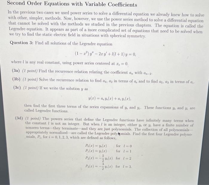 Solved Second Order Equations with Variable Coefficients In | Chegg.com