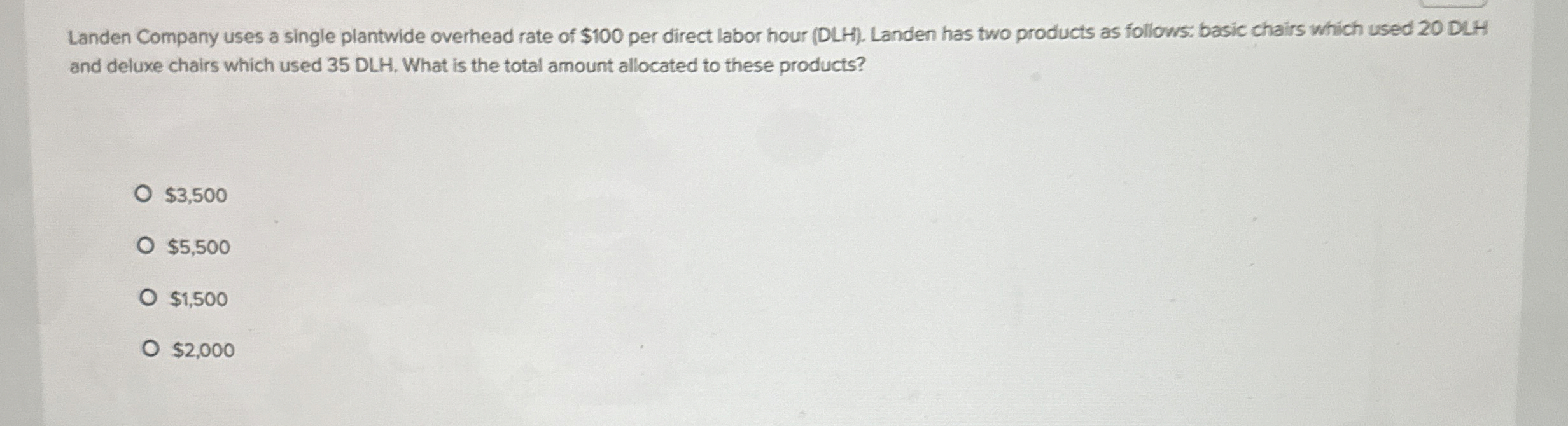 Solved Landen Company uses a single plantwide overhead rate