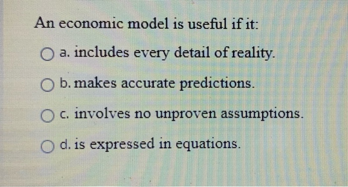 Solved An Economic Model Is Useful If It: A. Includes Every | Chegg.com