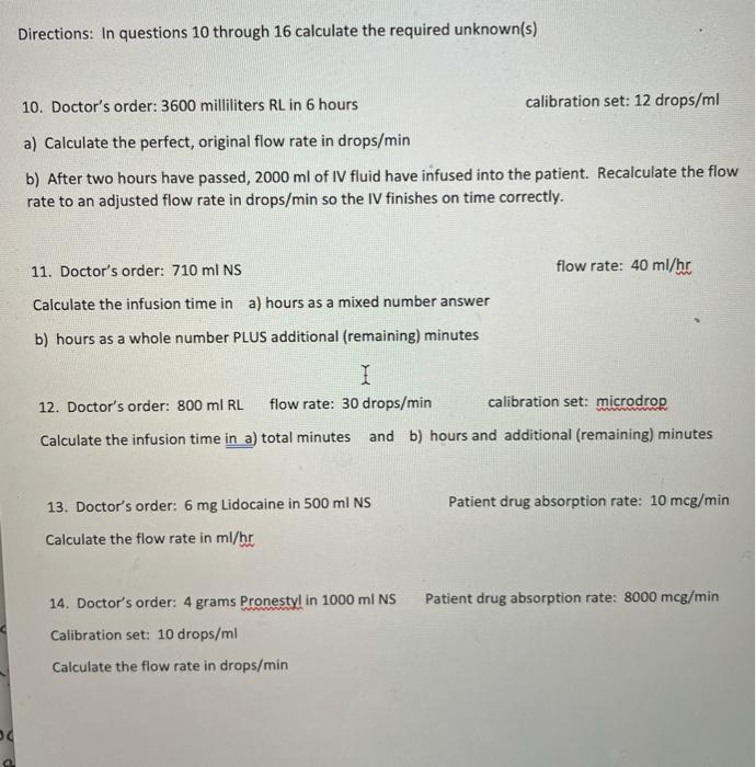Solved Directions: In questions 10 through 16 calculate the | Chegg.com