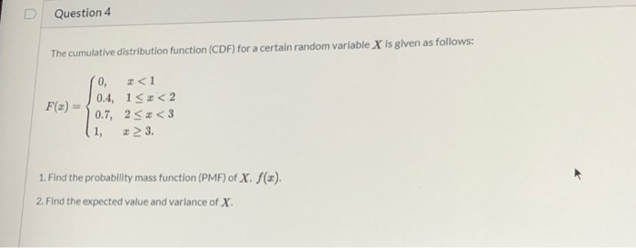 Solved Question 4 The cumulative distribution function (CDF) | Chegg.com