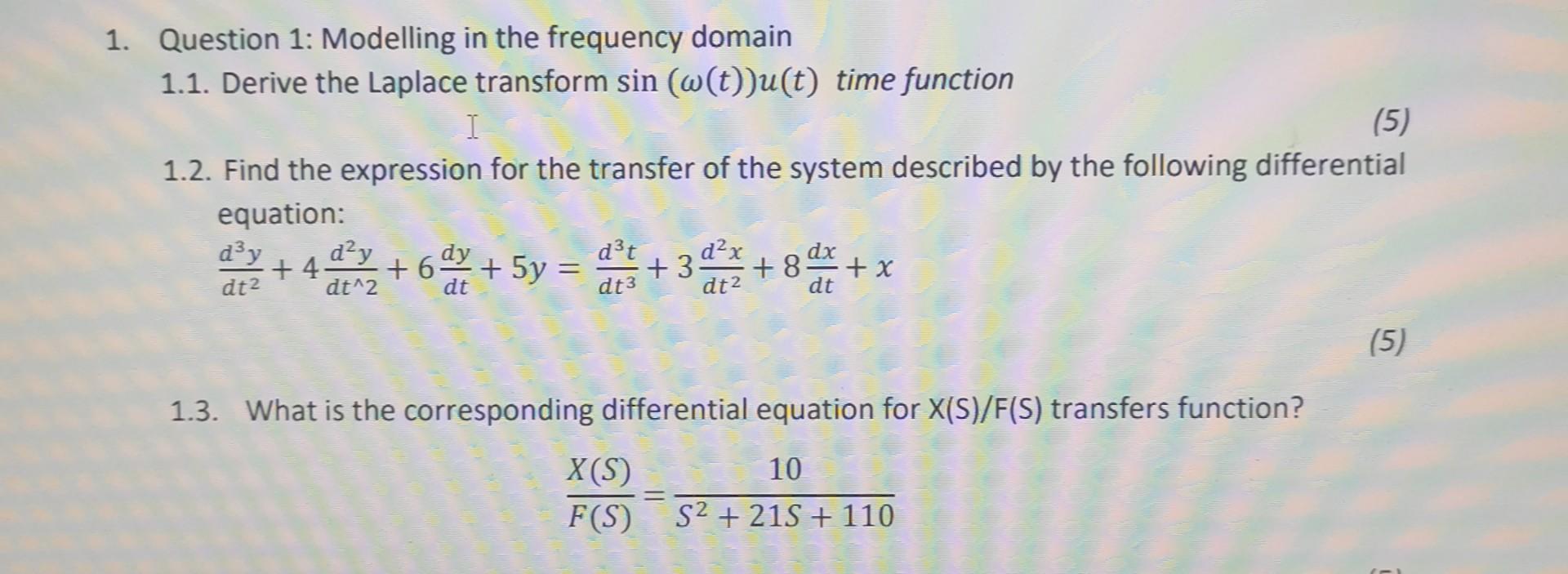 Solved 1. Question 1: Modelling in the frequency domain 1.1. | Chegg.com