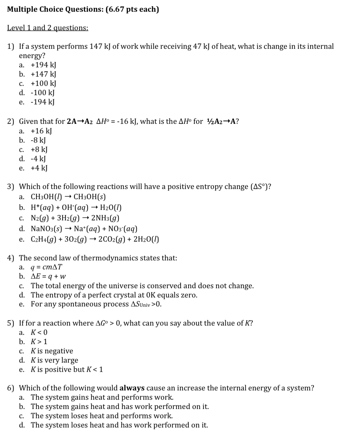Solved Multiple Choice Questions: (6.67 ﻿pts each)Level 1 | Chegg.com