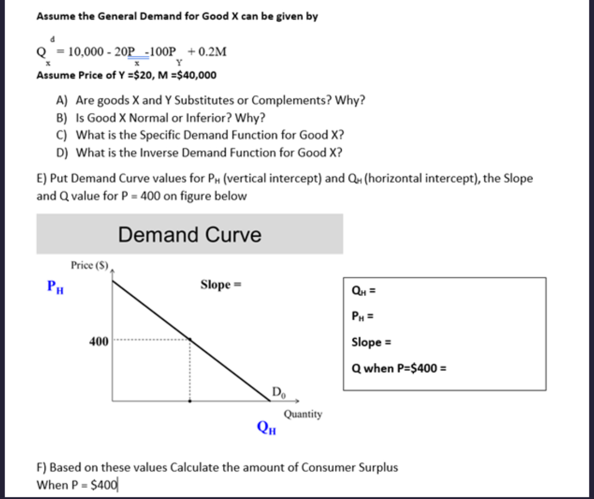 Solved Assume the General Demand for Good x ﻿can be given | Chegg.com
