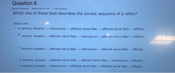 Question 8 Not yet answered Marked out of 1,00 1 Flag question Which one of these best describes the correct sequence of a re