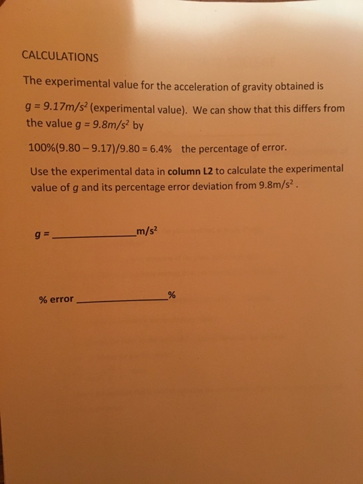 Solved CALCULATIONS The experimental value for the