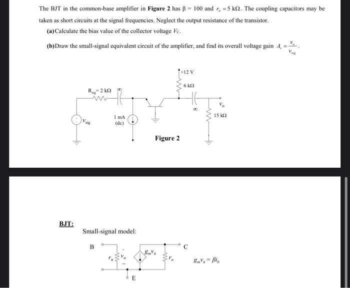 Solved The BJT in the common-base amplifier in Figure 2 has | Chegg.com